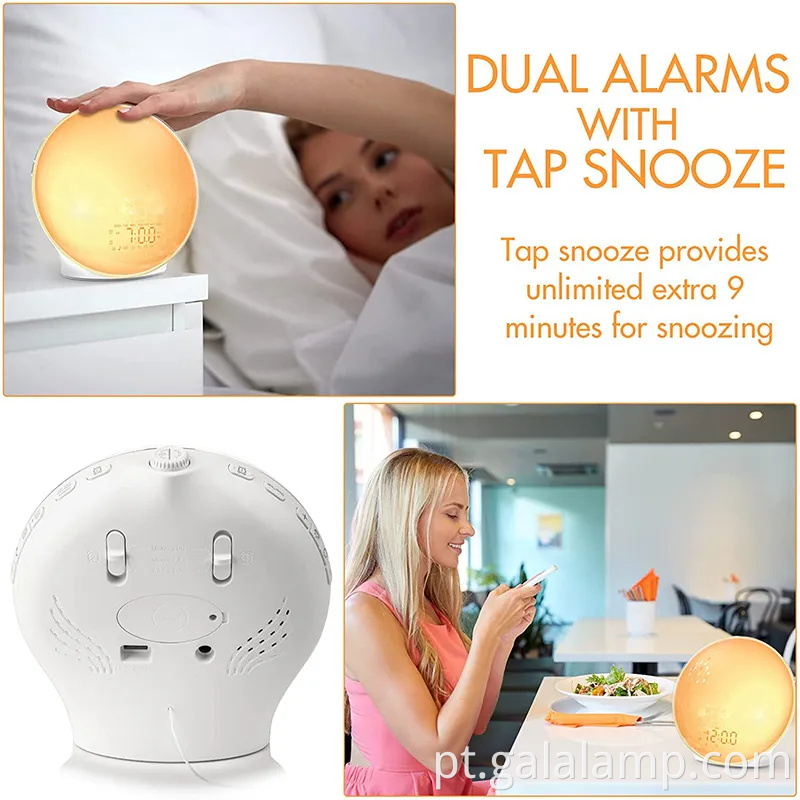 Despertador de manhã radiante com rádio FM e luz noturna suave